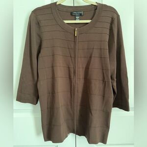 Cable & Gauge Woman Brown Textured Knit Zip Front Cardigan 3/4 Sleeve Size 1X